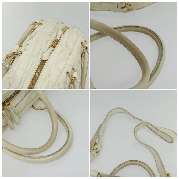 PRADA Hand Bag Leather 2way White Gold Auth gh676 - Picture 16 of 16